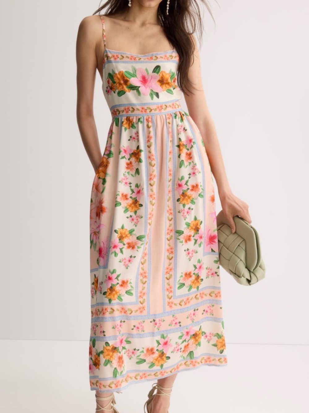 Yumi Kim Cream/Pink Floral Print Midi Dress sz M
